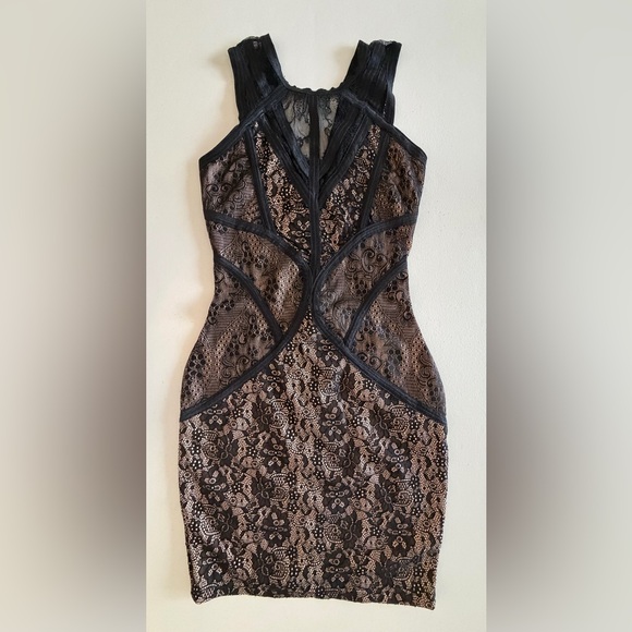 Y2K Forever21 Lace Mini Dress Sleeveless Bodycon Black Lace Blush Lining Small - Picture 1 of 16